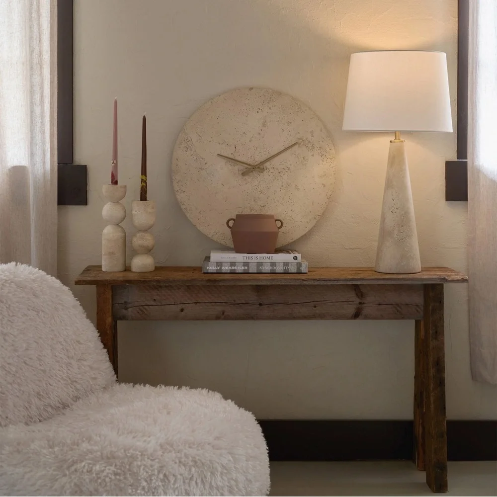 Renwil‎ Fusion Minimalist LARGE Travertine Wall Clock, 22” Diameter MSRP $435